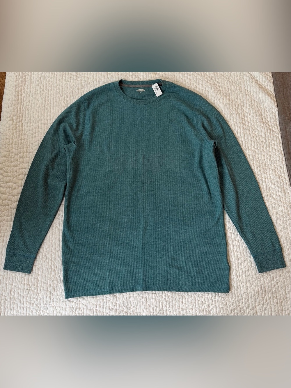 Old Navy Men’s Crewneck  Waffle Long Sleeve T-Shirt in Teal Green